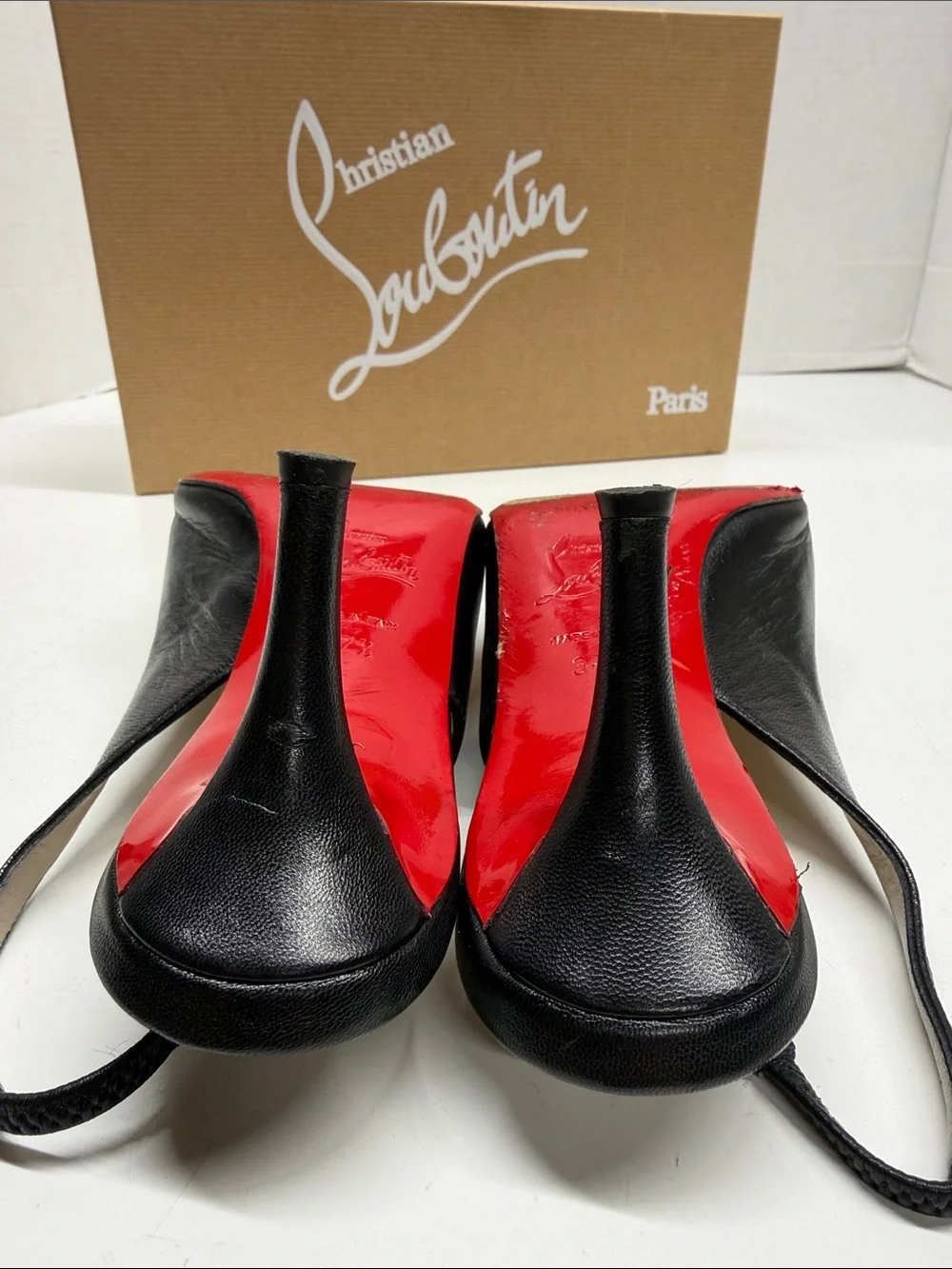 Christian Louboutin Black Leather Slingback Pumps with Red Soles